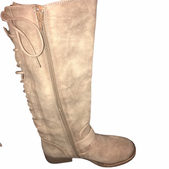 Eurosoft Selden Knee High Boot Stone Taupe Faux Suede Upper Lace Up Riding Boot - Picture 3 of 9